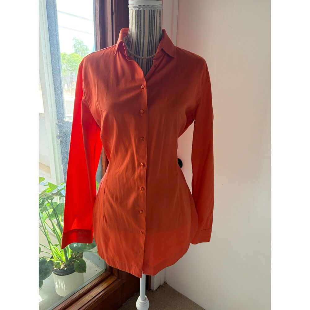 Vintage Nara Mamicie Cotton made in Italy Orange Holiday Fall Long Blouse Dress - Picture 1 of 13